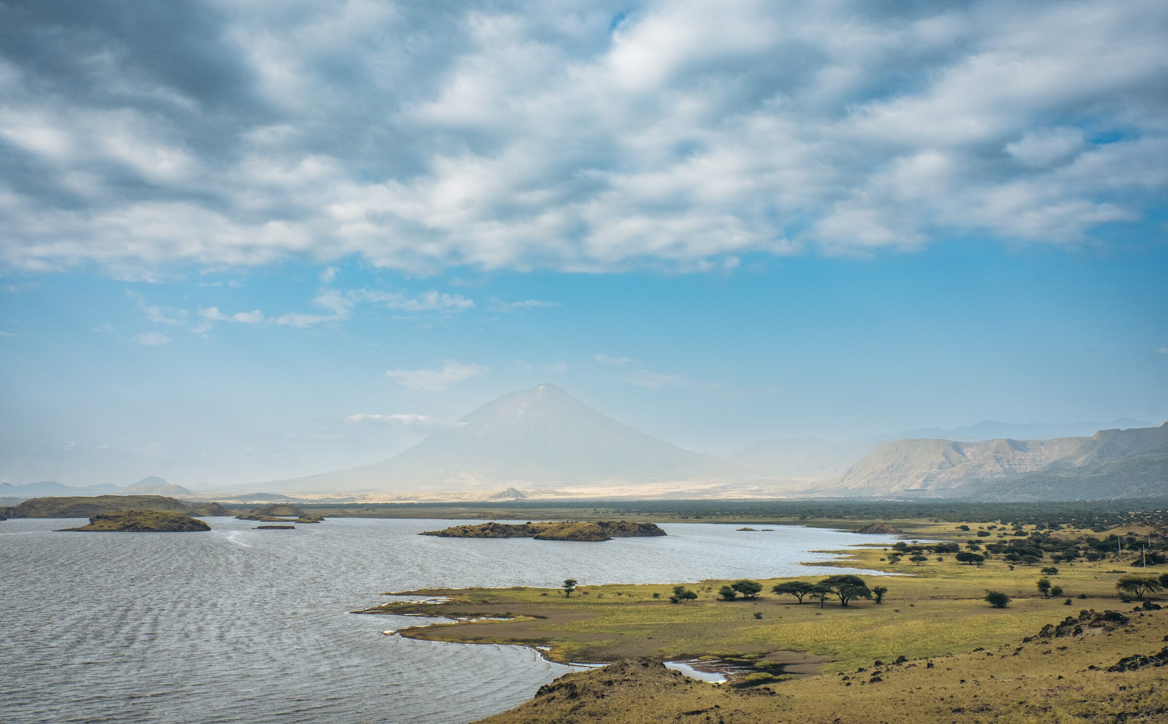 Lake Natron with Ol Doinyo Lengai on the horizon